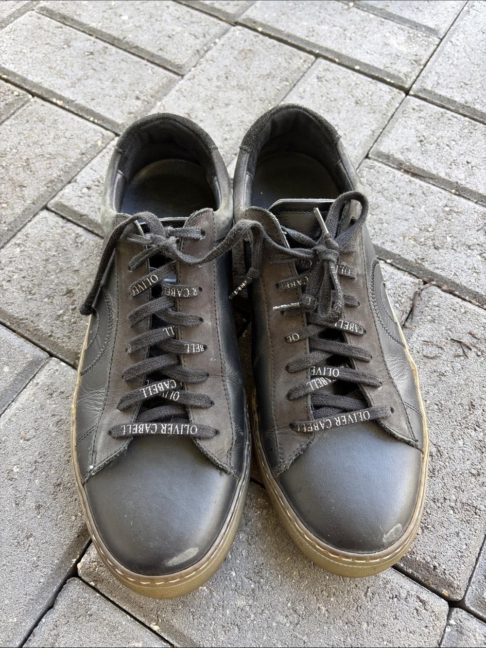 Oliver Cabell Men's Black Leather Low-Top Sneakers with Tan Sole